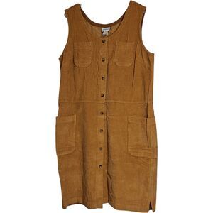 Vermont Country Store Dress Womens XL Corduroy Button Front Sleeveless Pockets